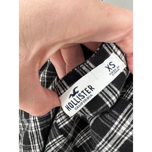 Hollister Dress Women XS Black Plaid Mini Grunge Y2K 90s Stretch Academia Preppy - Picture 2 of 7